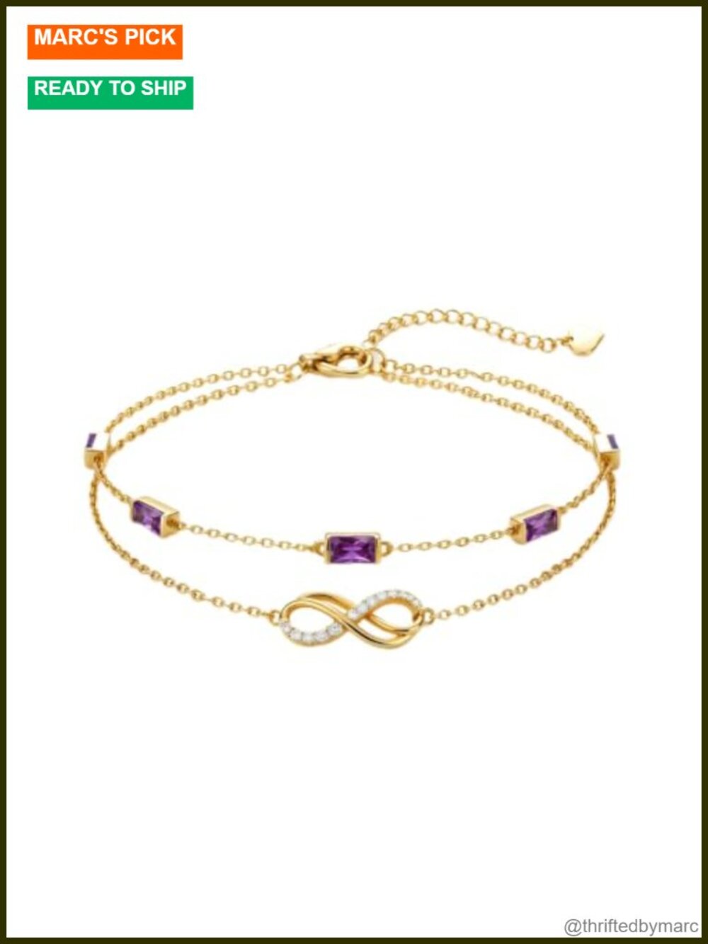 14K Gold Infinity Bracelet with February Birthstone Amethyst